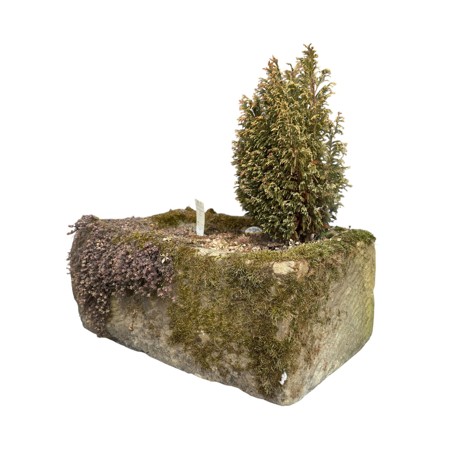 19th century hand hewn rectangular stone trough