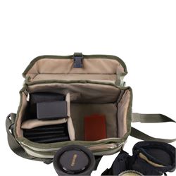 Olympus OM10 SLR camera, lenses including Miranda 28mm 1:2.8 and Miranda 70-210mm 1:4.5-5.6, other accessories, carry case and lens pouches