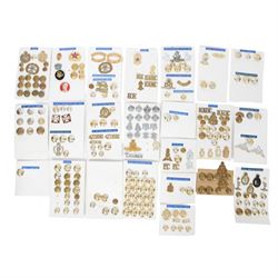 Collection of military cap badges, buttons and similar, including examples for Royal Corps...