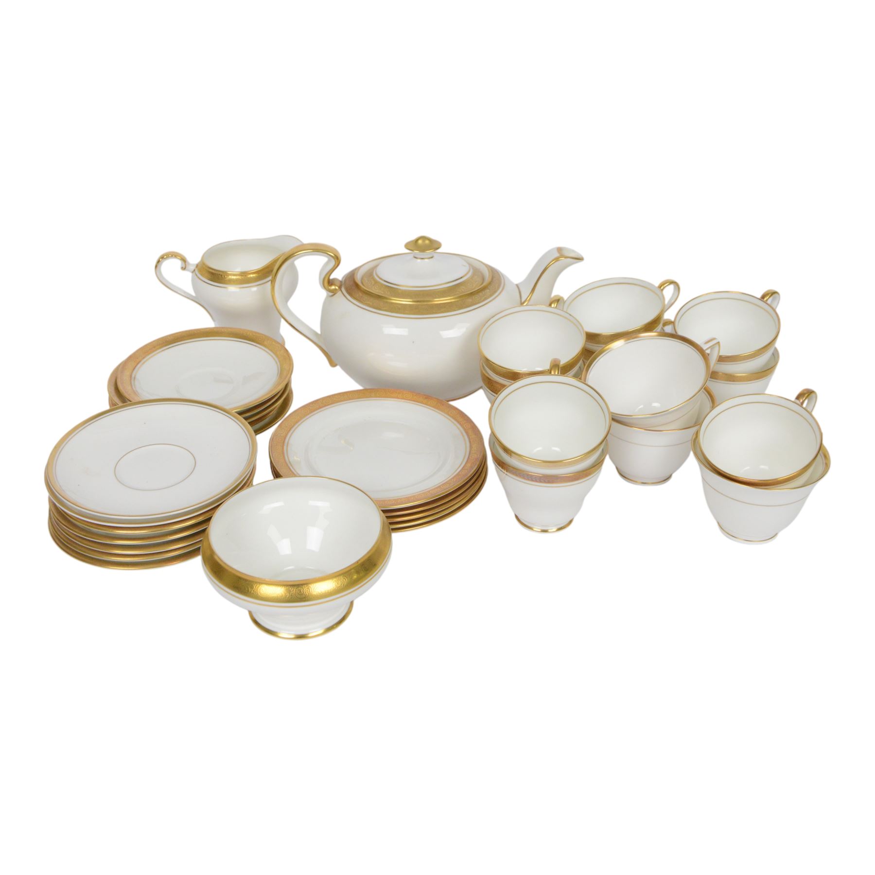 Aynsley Argosy pattern tea service, comprising teapot, milk jug, open sucrier, five side plates, four cups, together with similar tea wares 