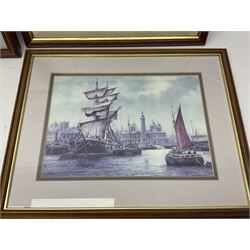 Hull police whistle, medal 'For Exemplary Police Service', three Jack Rigg prints, and a black and white photograph of Hull Dock Offices, 1903