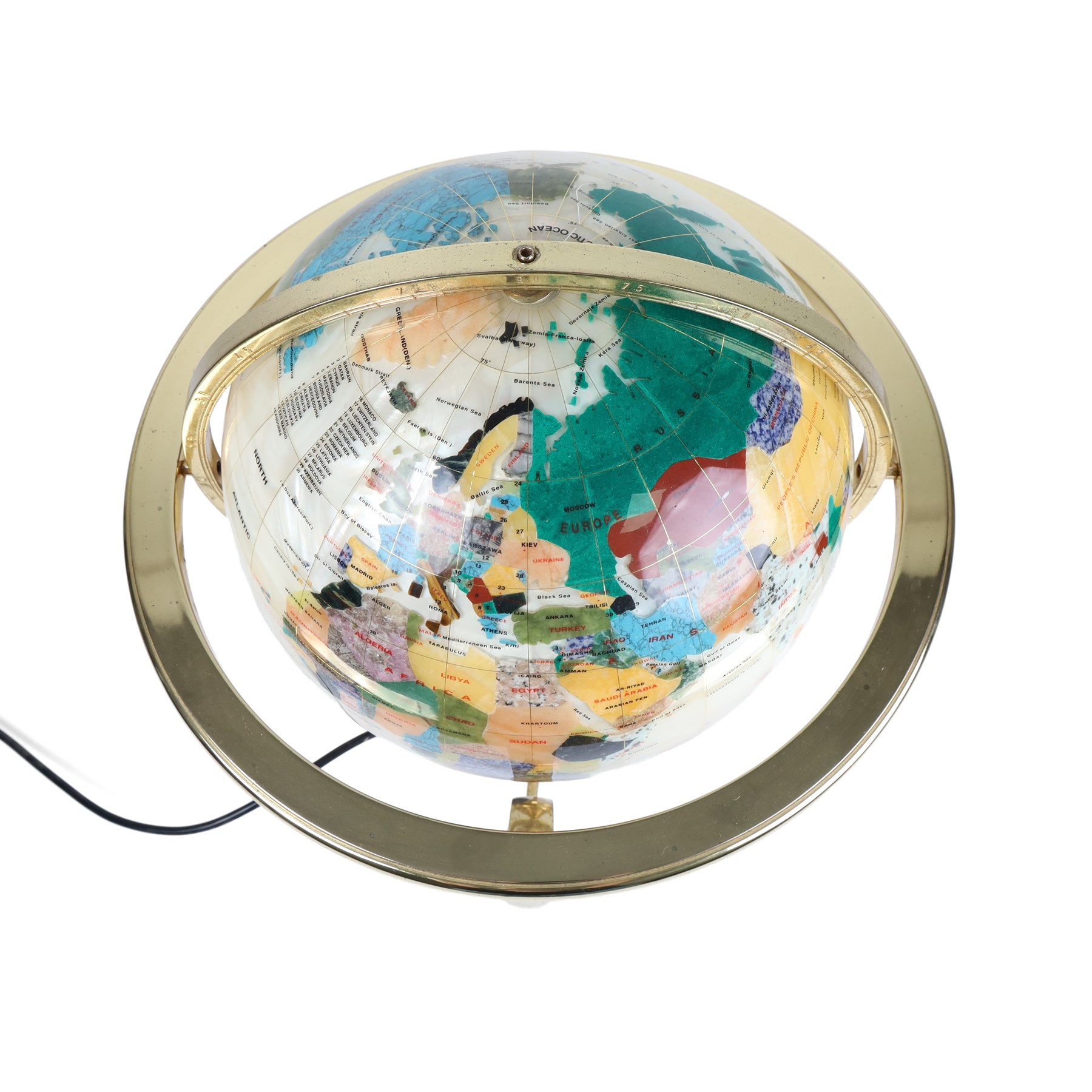 Illuminating semi-precious stone set globe, H50cm