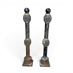 Pair of Victorian design painted heavy cast iron bollards or railing columns