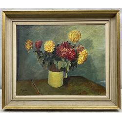 Joseph Pighills (British 1902-1984): Still Life of Dahlia Flowers in a Mug, oil on board signed 30cm x 38cm