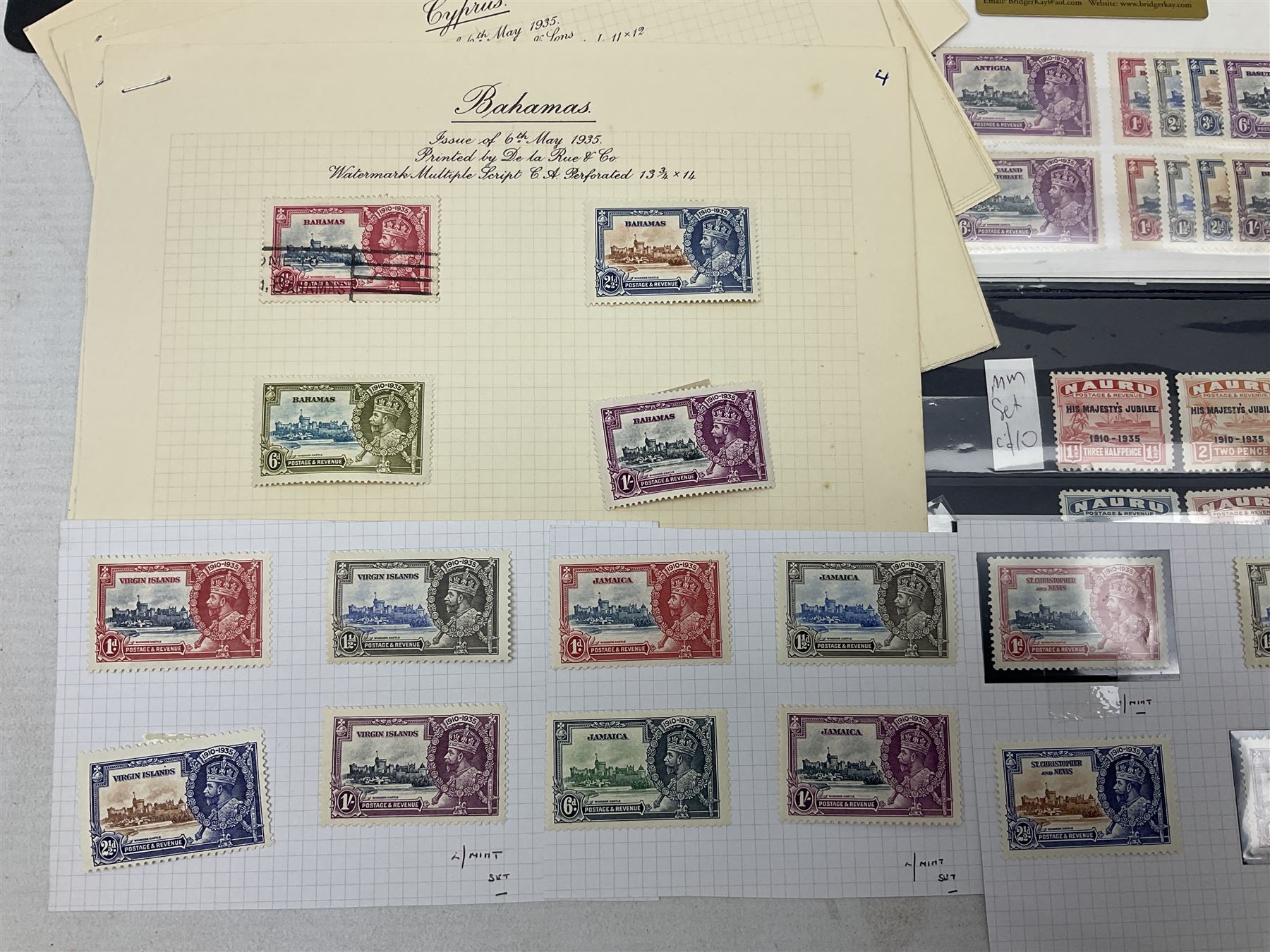 King George V 1910-1935 Silver Jubilee stamps, including Antigua, Basutoland, Cayman Islands, Fiji, Nyasaland, Jamaica, St Helena, Seychelles, Swaziland, St Lucia, British Guiana etc, housed on pages and stockcards 