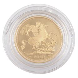 Queen Elizabeth II 2020 gold proof full sovereign coin, cased with certificate