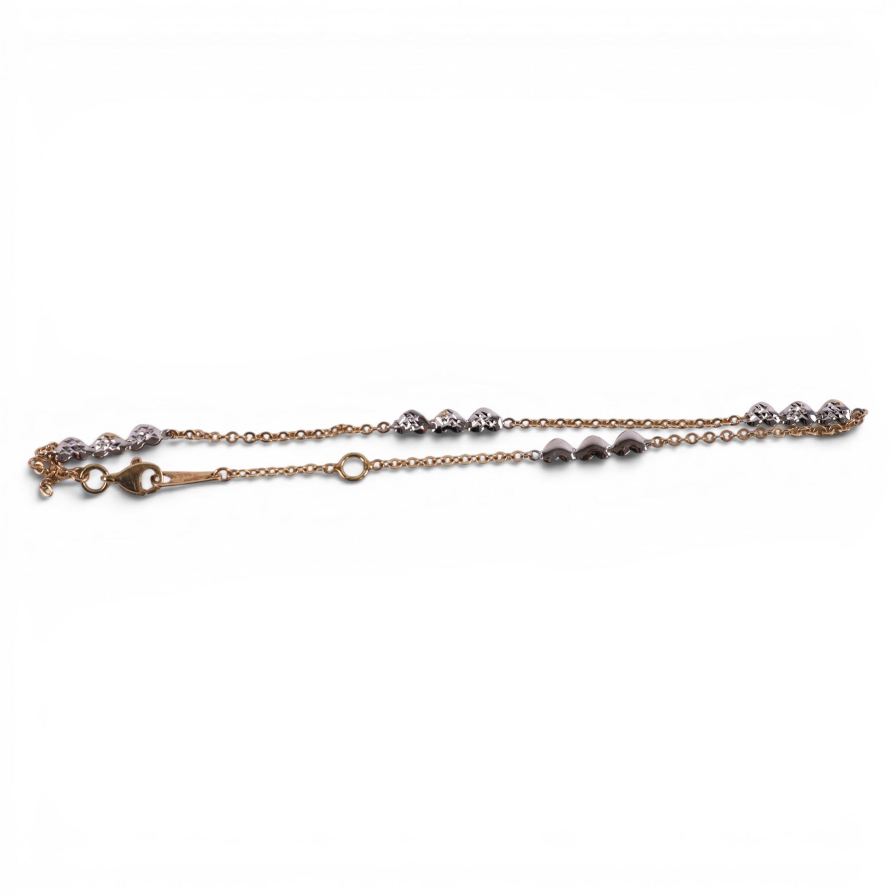9ct white and yellow gold heart bracelet, hallmarked