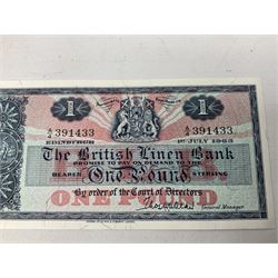 Four The British Linen Bank one pound notes, all 1st July 1963 A/4, '391430', '391431', '391432' and '391433'