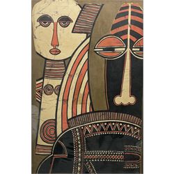 Australian School (20th century): Abstract Faces, batik unsigned 83cm x 53cm