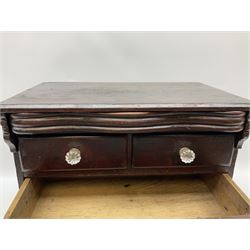 Victorian stained pine chest of drawers of small proportions, with long serpentine fronted drawer over two short and two long drawers, upon four compressed bun feet, H31.5cm L33cm D20cm
