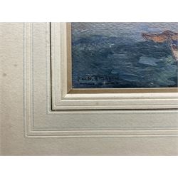 Frank Henry Mason (Staithes Group 1875-1965): 'The Fishing Moon', oil on board signed, titled on the mount 24cm x 46cm