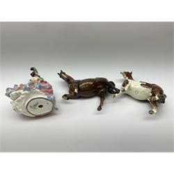 A Beswick Skewbald Pinto pony, together with a further Beswick horse model no 1549, and a Royal Doulton figure Autumn Breezes HN1911. (3). 