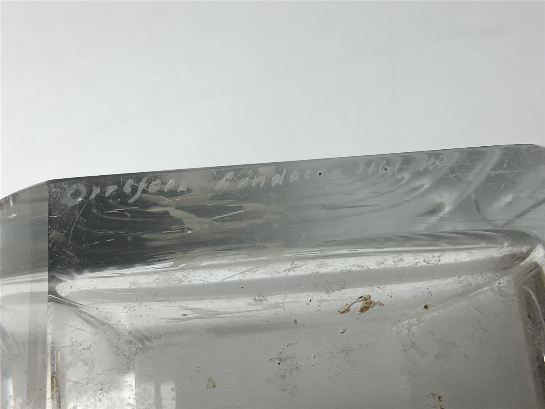 Orrefors art glass vase decorated with engraved Romeo and Juliet balcony scene, designed by Nils Lanberg circa 1950's, no. 3161, with etched marks beneath, H20cm