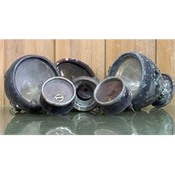 Collection of items of early motor car interest, including a headlight with integrated rea...