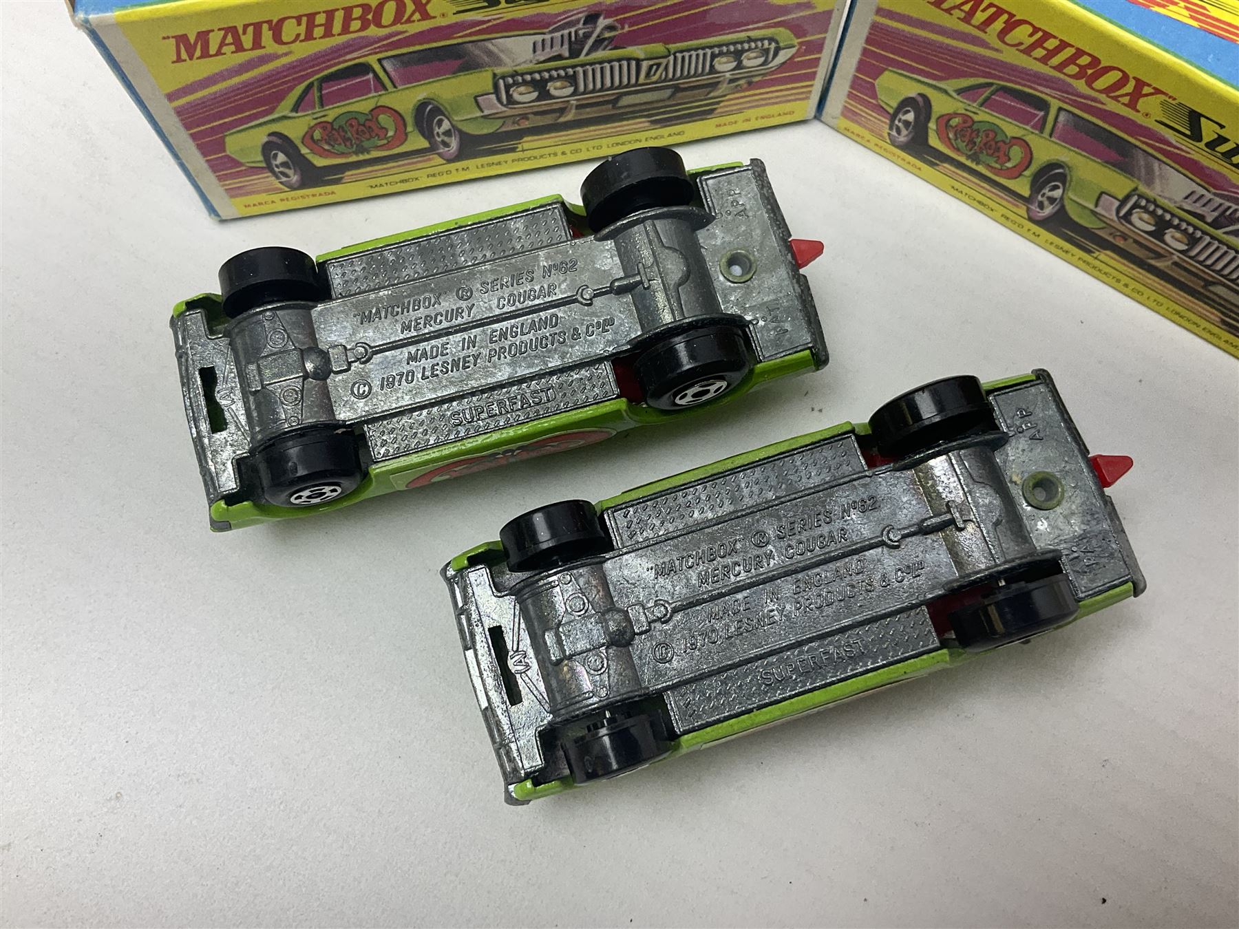 Matchbox 1-75 Series 'Superfast' ex-shop stock - eight models comprising two 62d Dragster, two 64c Slingshot Dragster, two 65d Saab Sonnet III and two 75c Alfa Carabo; all boxed; together with Matchbox trade catalogue c1973 in original vinyl cover (9)