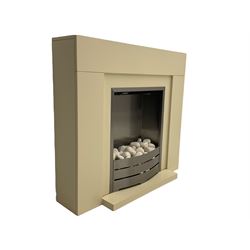 Electric fire and surround with white stone effect 