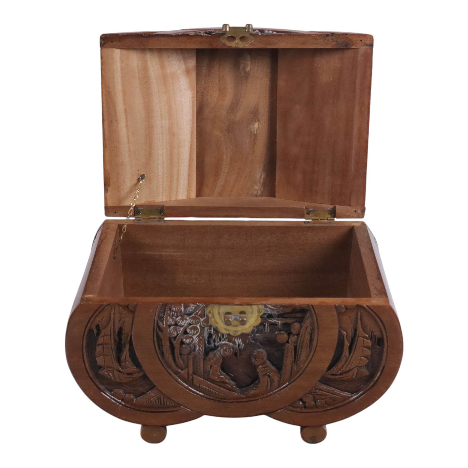 Pair of Chinese figures, modelled as Shou Xing and Quan Yin, togehter with a carved wooden box, resin horse and four other figures