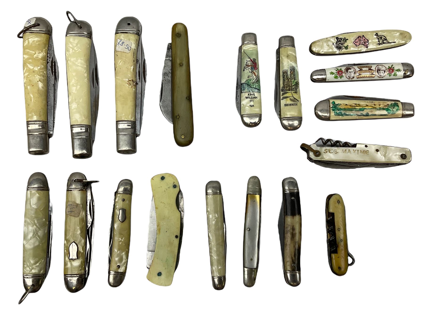 Eighteen pocket knives including examples by Richards of Sheffield, knife  commemorating the Royal Wedding 29th July 1981 etc