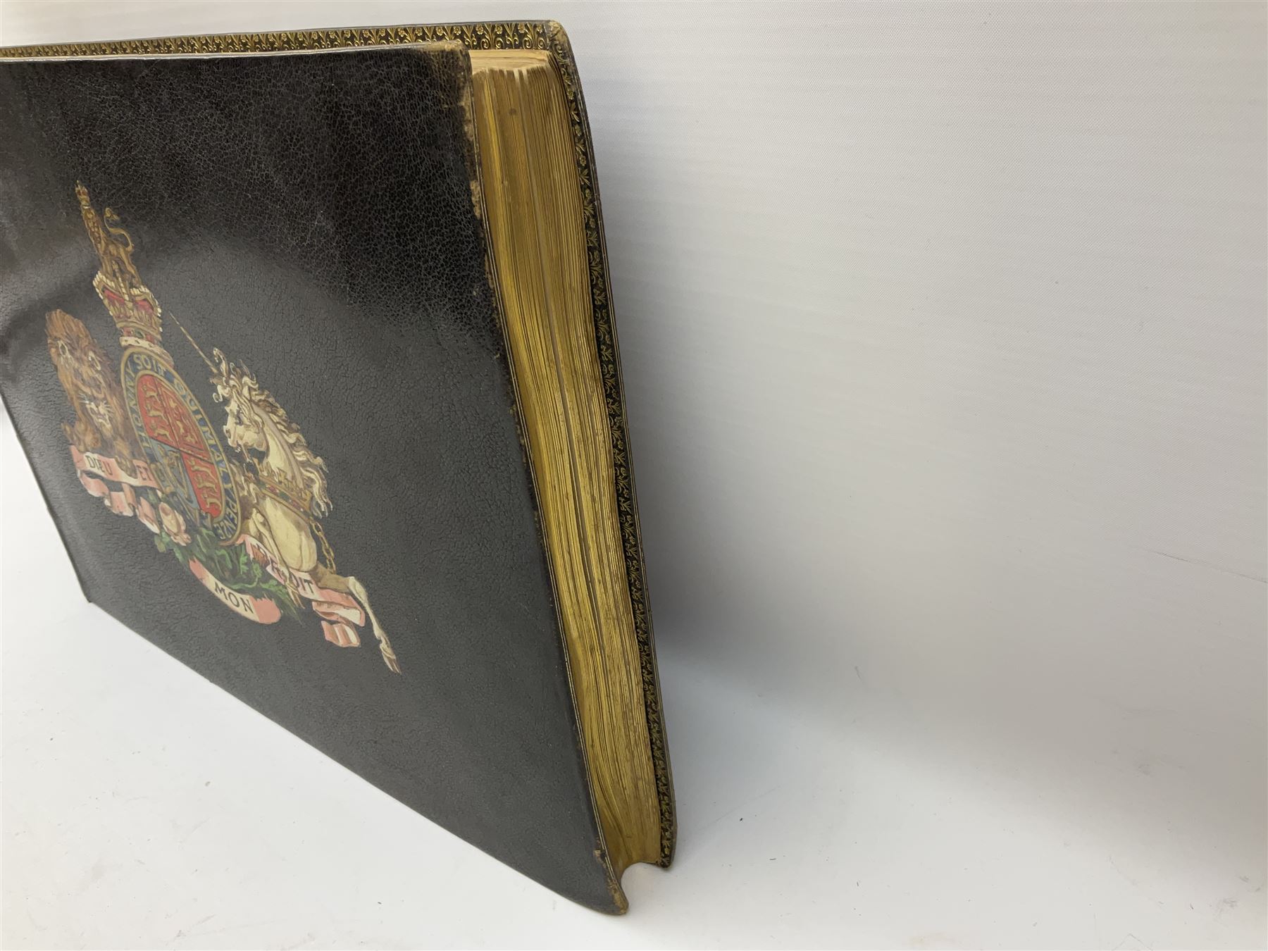 Balaschoff & Herbillon: L'Armee Allemande Sous L'Empereur Guillaume II. 1890 Paris. Forty-five laid-in chromolithograph plates together with numerous text illustrations. Oblong folio. Full moroccan leather and gilt binding with painted English Royal Crest to front cover and a.e.g.