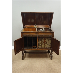  1930s 'Gilbert' gramophone in oak cabinet with records, W85cm, H85cm, D54cm  