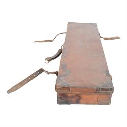 Leather shotgun case with the label of H Esau Akrill, practical gunmaker Beverly, inscribed  to lid 'R.S. Beverley', L83cm