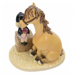 Three Royal Doulton Thelwell figures comprising Body Brush NT7, Ice Cream Treat NT9 and He'll Find You NT12, together with Beswick Thelwell figure and one other 