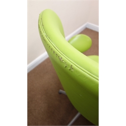  Retro style shaped chair, upholstered in a lime green material, metal frame, five spoke supports, W98cm  
