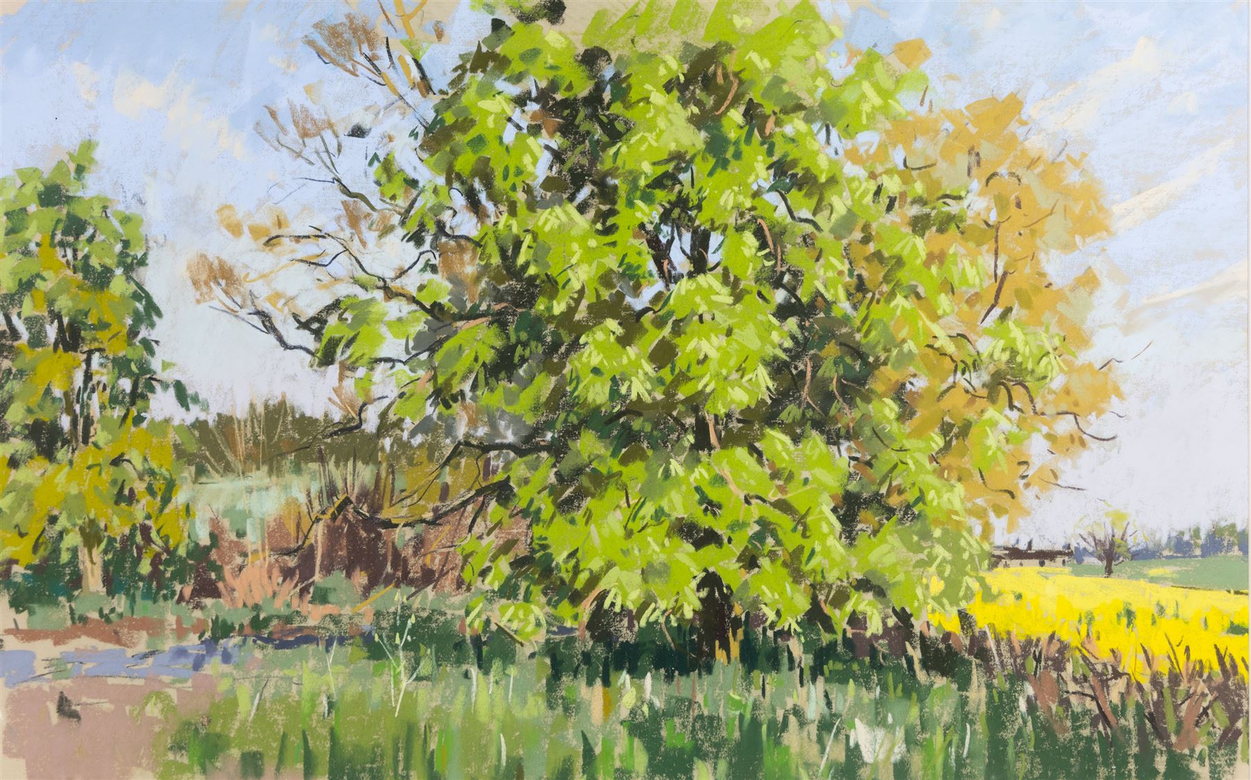 Angus Bernard Rands (British 1922-1985): Village Haystacks and Trees, three pastels signed, largest 44cm x 70cm (3)