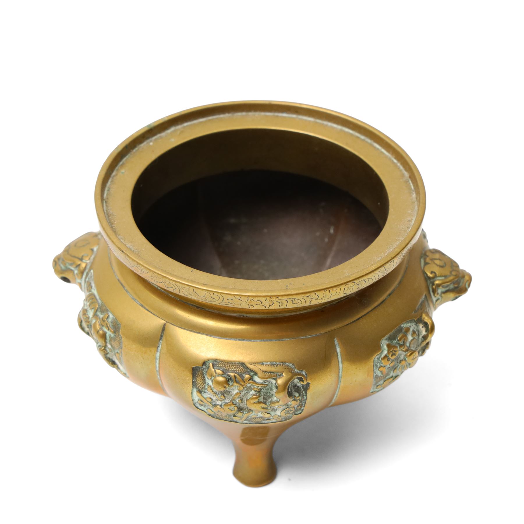 Asian bronze koro with raised decorative panels, two Indian elephants and one other Indian item