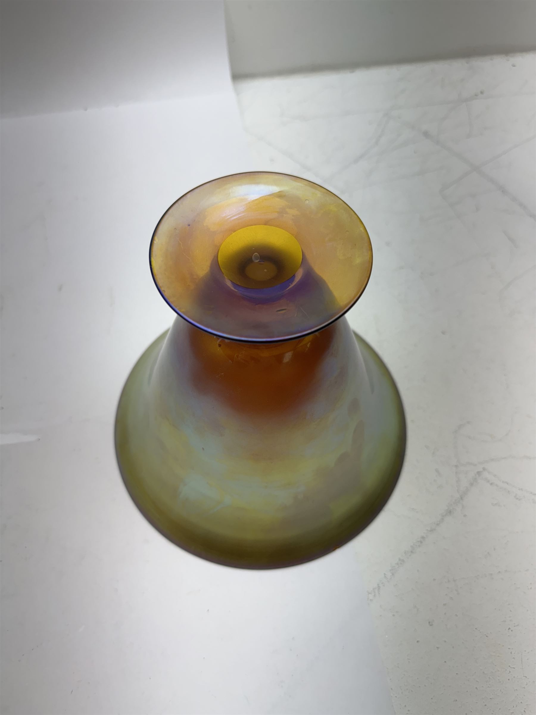 WMF Myra Crystal iridescent glass vase, of goblet form with fluted rim and golden lustre finish, H14.5cm