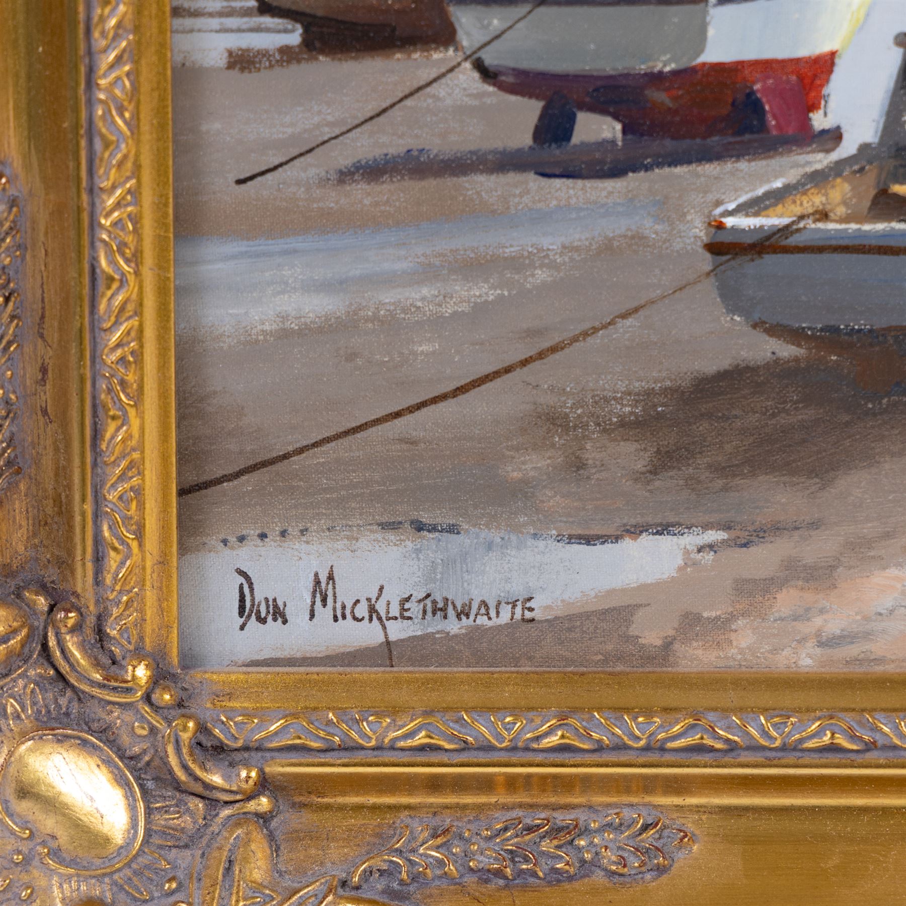 Don Micklethwaite (British 1936-): Scarborough Outer Harbour, oil on board signed 40cm x 50cm 