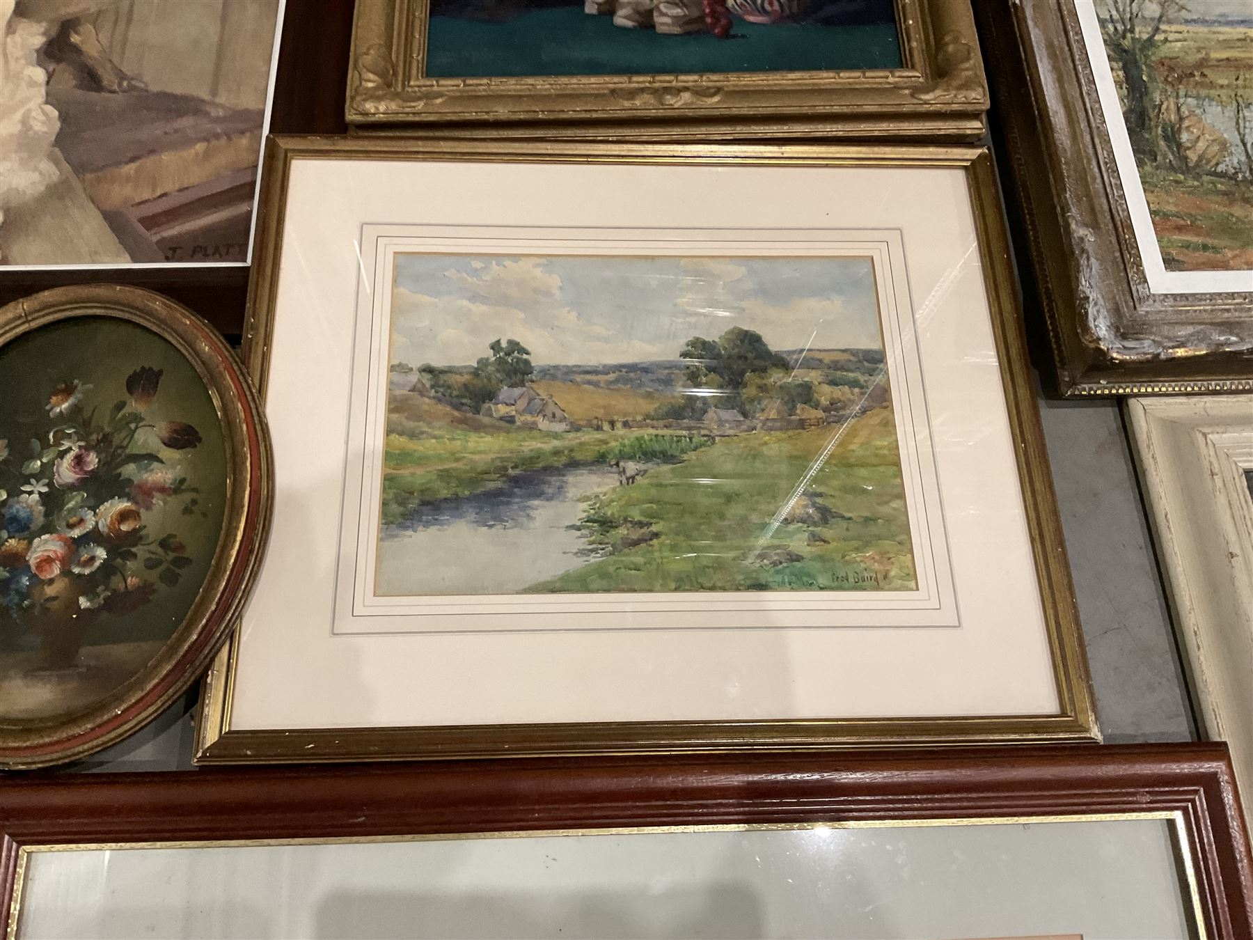 Collection of paintings in various media, artists including George Stanfield Walters, Fred Baird, Ronald Pawson, Alan Stuttle, Lila Miller, etc (14)