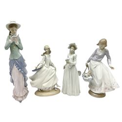 Four Lladro figures, comprising Cinderella no 4828, Reading no 5000, Down the Aisle no 5903 and Off We Go no 5074, largest example H37cm