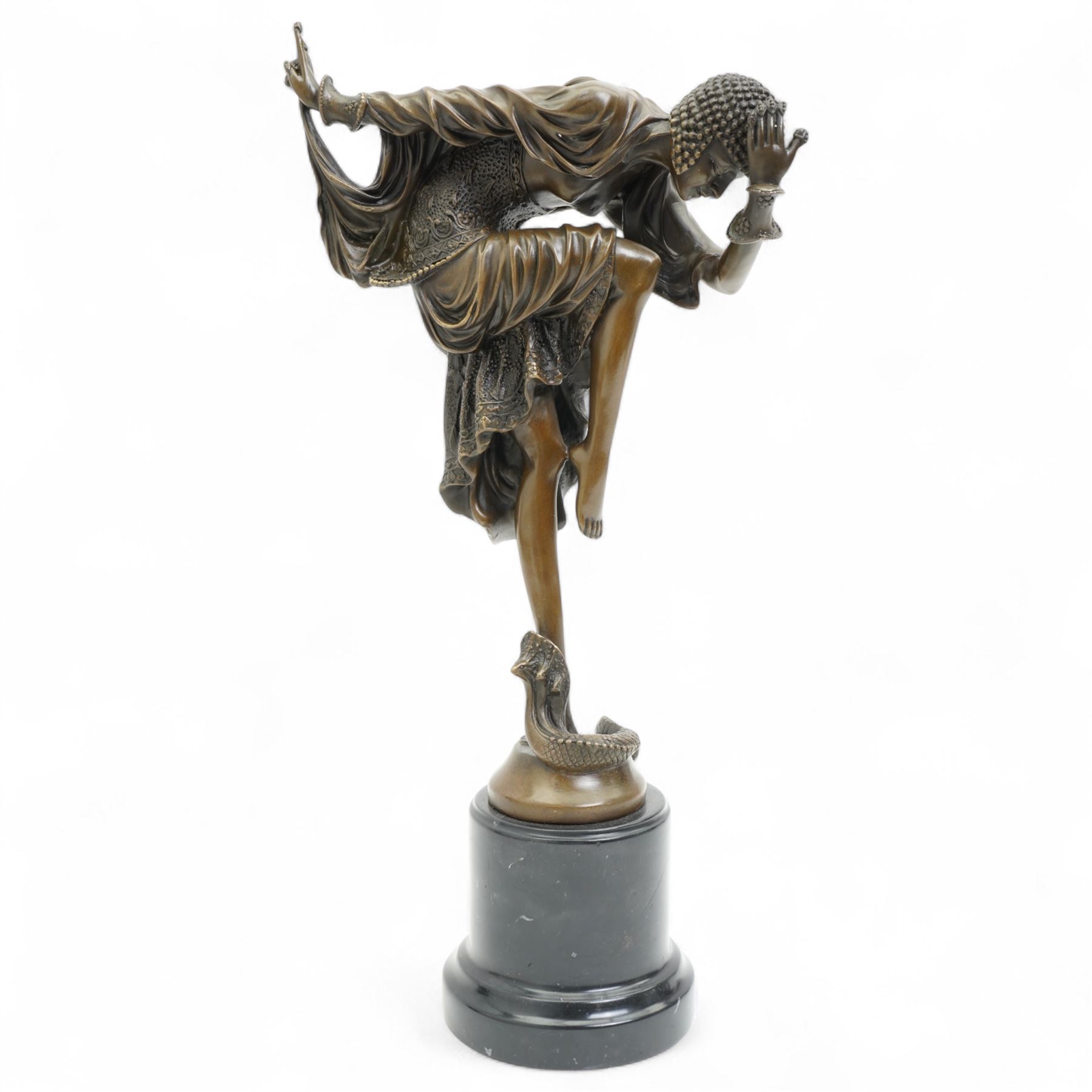 After Colinet - Art Deco style bronze of a dancer 'Ankara' with foundry mark on marble base H43cm