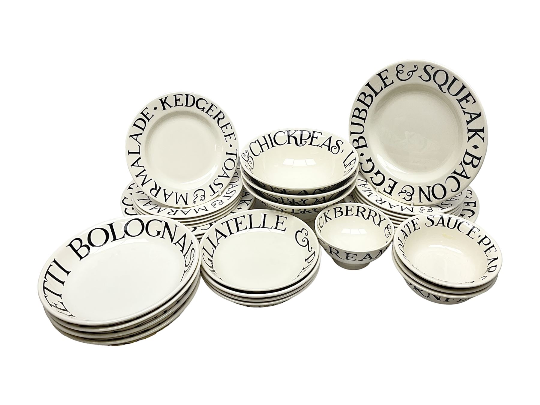 Emma Bridgewater part dinner service in Black Toast pattern, including six dinner plates, eight pasta plates in two sizes, ten side plates etc (31)