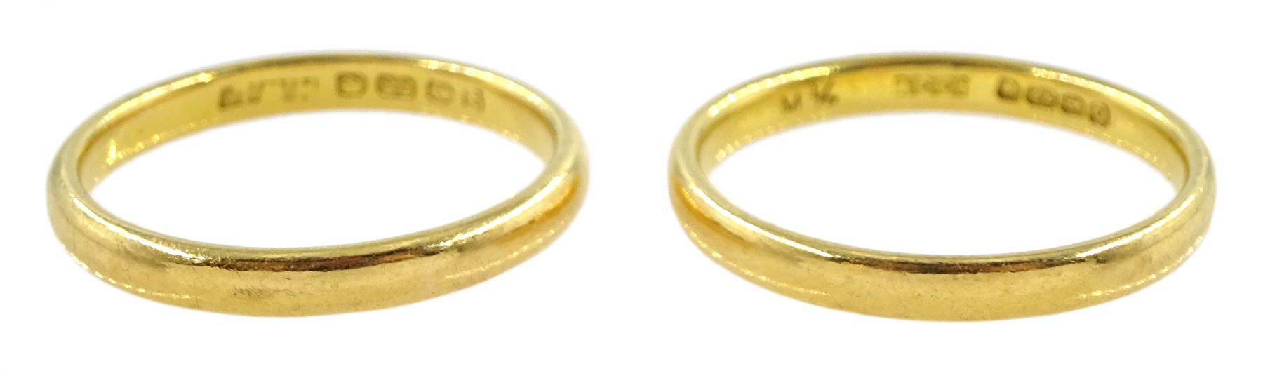 Two 22ct gold wedding bands, hallmarked, approx 6.04gm