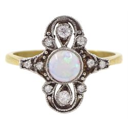 Silver-gilt single stone opal and cubic zirconia cluster ring, stamped Sil 