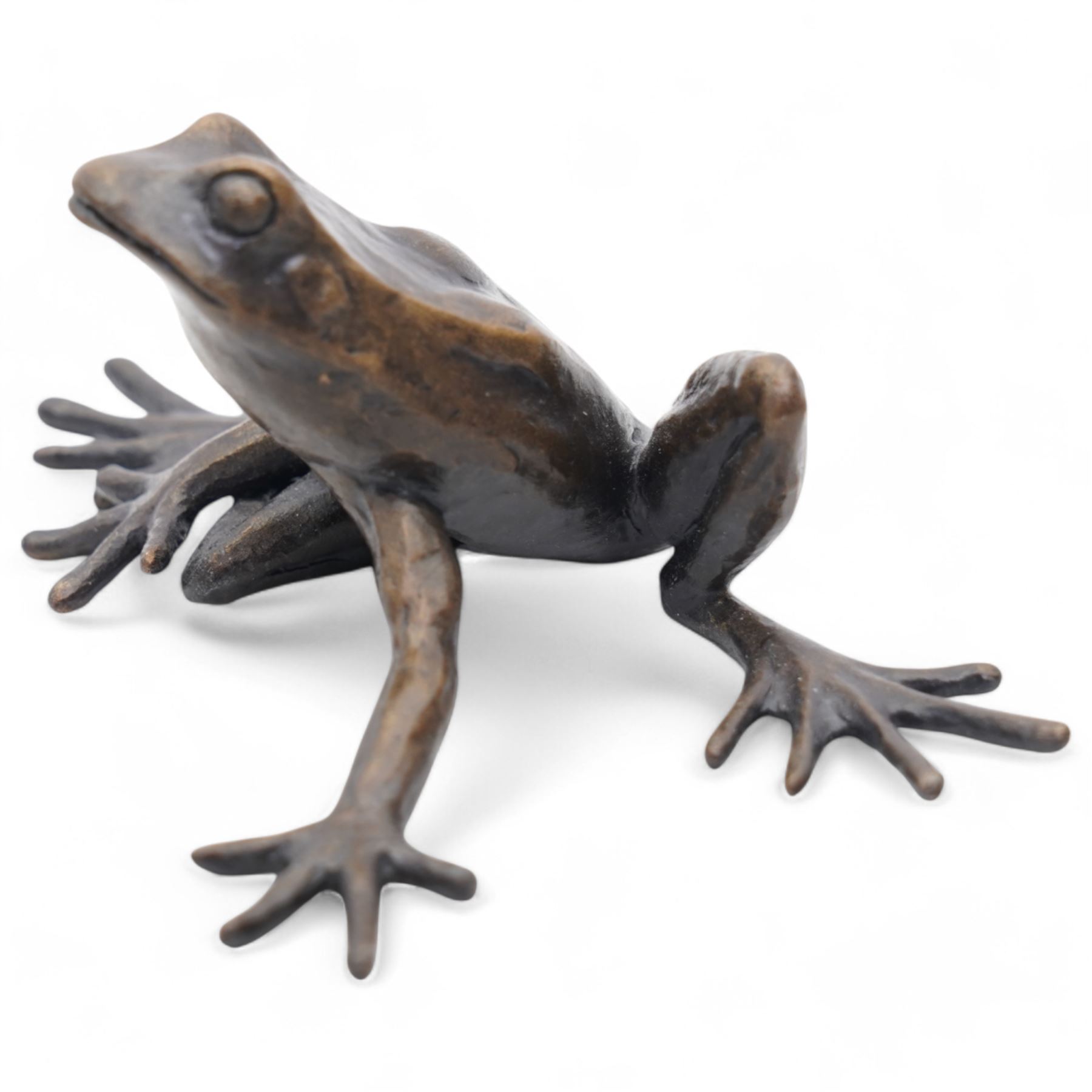 Michael Simpson (British Contemporary); Hare and Frog, two limited edition bronzes, monogrammed and numbered 99/150 and 94/150 to base, tallest H9cm (2)