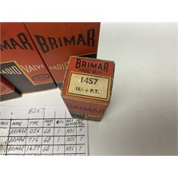 Eleven Brimar thermionic radio valves/vacuum tubes, including 6A7, 35L6GT, 9D2, OZ4 etc, mostly in original boxes