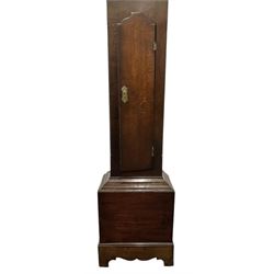 Benjamin Rodgers of Chesterfield- Fine provincial early18th-century 30-hour oak longcase clock       
 c1720, with a stepped caddy top and square hood door beneath, with detached pilasters with wooden capitals, case with reeded corners and a ogee toped long trunk door, with a square pediment and decorative applied skirting, brass dial with restoration spandrels, matted centre, original steel hands and chapter with Roman numerals, quarter hour and minute tracks, dial pinned to a countwheel striking movement, striking the hours on a bell.
 With weight and pendulum.  