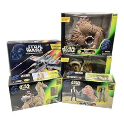 Star Wars - The Power of the Force - Electronic X-Wing Fighter; Rancor and Luke Skywalker; Bantha and Tusken Raider; Jabba the Hutt and Han Solo; and Ronto and Jawa; all in sealed boxes (5)