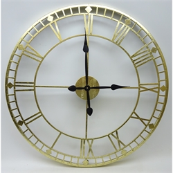 Two large battery operated wall hanging clocks, the dials with Roman numerals, D80cm and the smaller D70cm  