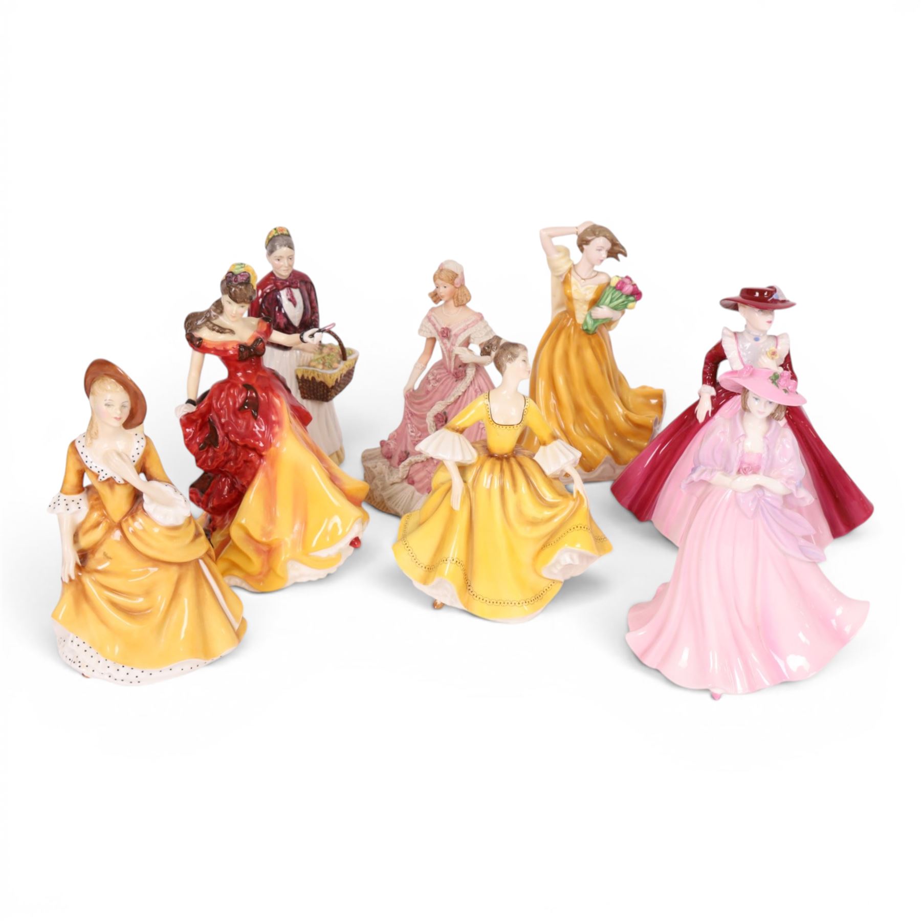 Four Royal Doulton figures, comprising Belle, Joanna, Sandra and Stephanie, together with four other figures 