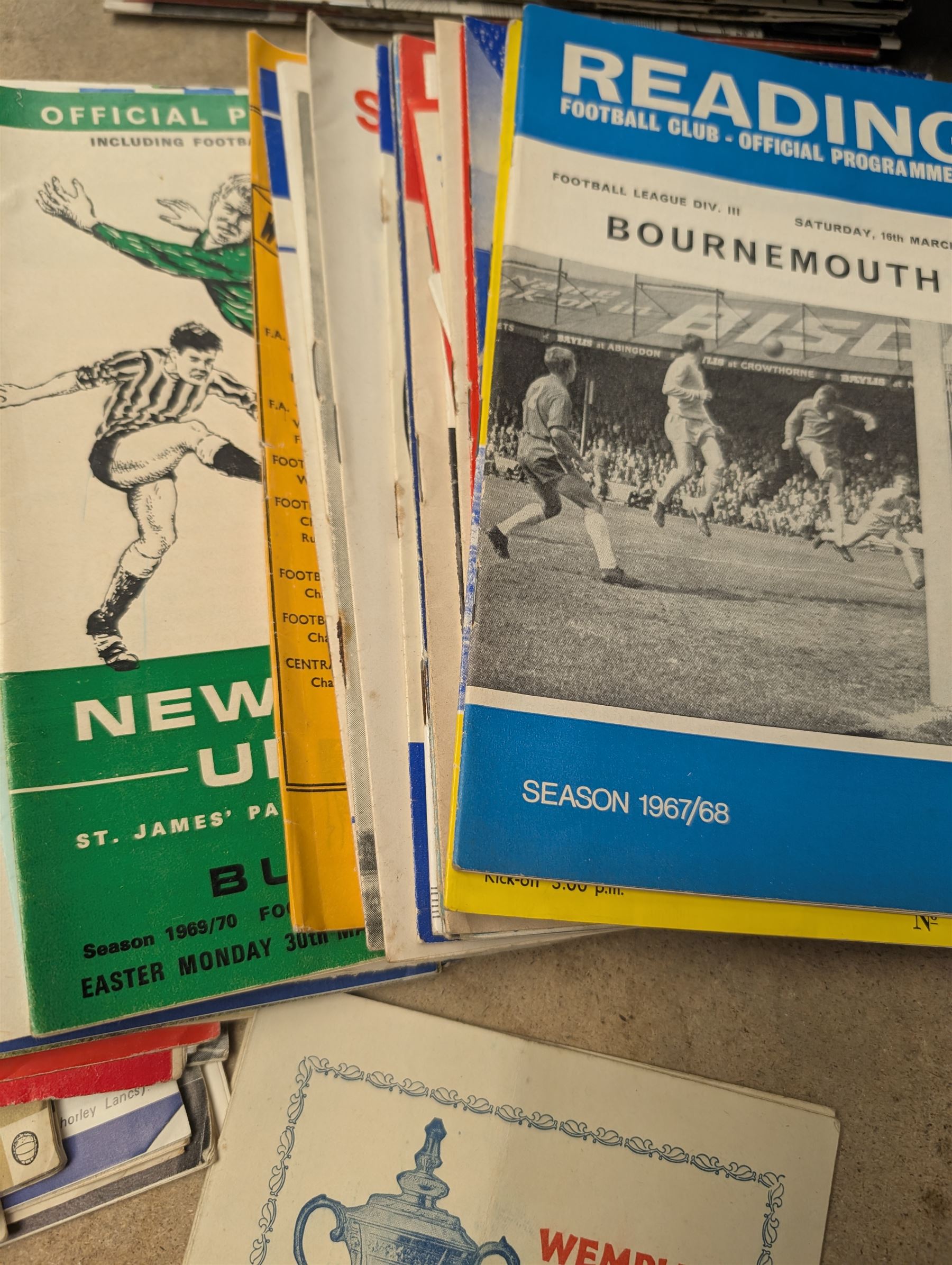 1946 FA Cup Final football programme Derby County vs Charlton Athletic with a ticket stub for the final, together with approximately 170 football programmes from 1950s-1970s, including FA Cup and International examples