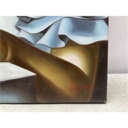 After Tamara de Lempicka (Polish 1898-1980): 'Wide Brimmed Hat', acrylic on canvas signed 'D Epple', titled verso 61cm x 51cm (unframed)