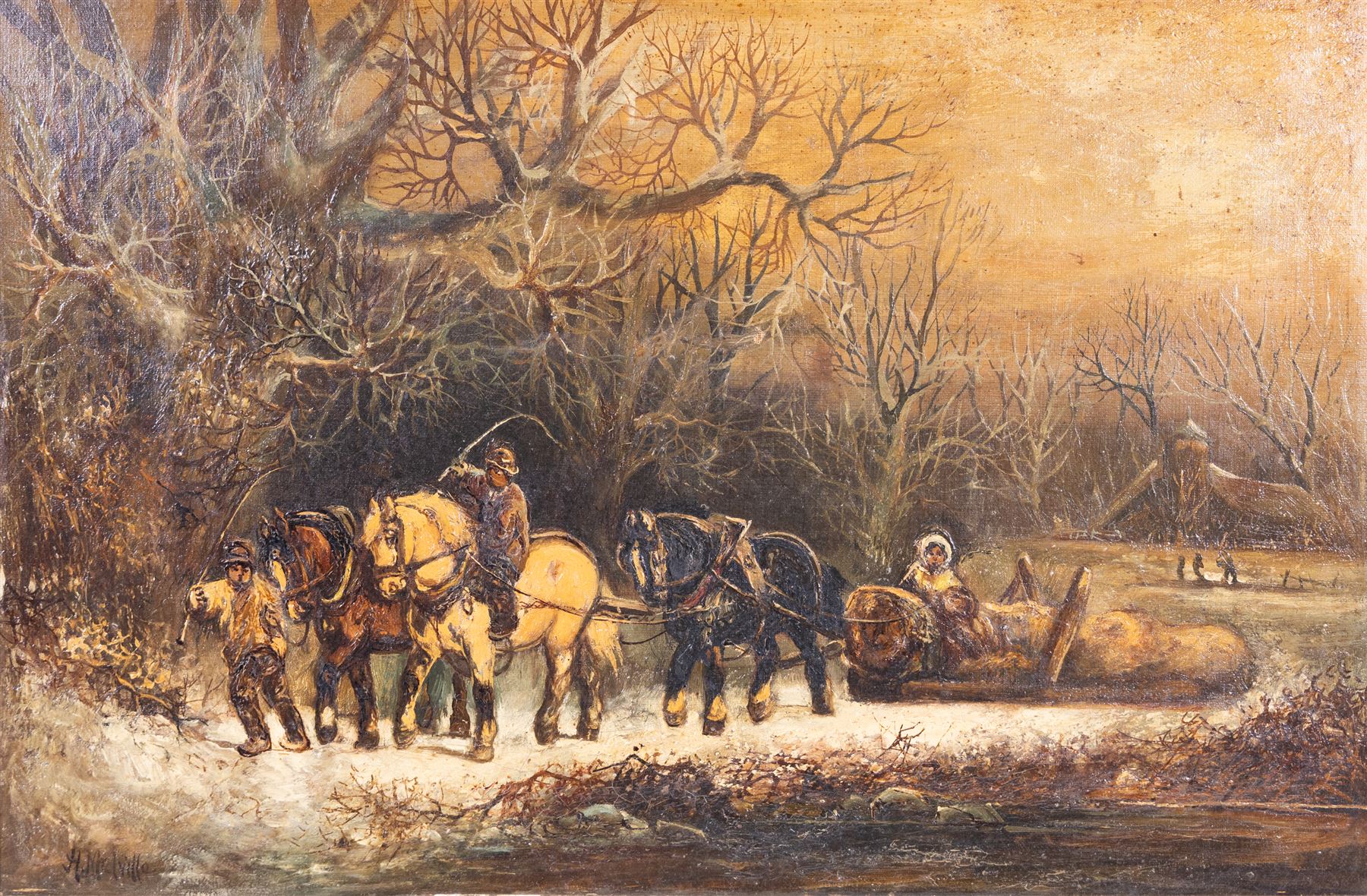 Harden Sidney Melville (British 1824-1894): The Logging Cart, oil on canvas signed 39cm x 60cm (2)
