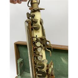1950s Grafton injection moulded cream acrylic plastic alto saxophone designed by the Italian Hector Somorisen and distributed by John E. Dallas & Sons London, serial no.10776 L66cm, in original fitted carrying case