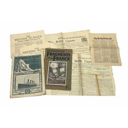 Titanic interest: Lloyds Weekly magazine 'The Deathless Story of the Titanic'. Second edition. A4 size. 'Complete Narrative with Many Illustrations'; together with Bruce Bairnsfather's 'The Bystander's Fragments from France'; and small quantity of newspapers relating to the General Strike in 1926