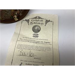 Two Terry Pratchett Discworld limited edition sculptured bas-reliefs, designed by Clarecraft, comprising Death Study created by 'the cunning artificer, Bernard the stout', 132/500 and The Hogfather, created by 'the cunning artificer, Bernard the stout', 132/500, both with certificates of authenticity.   