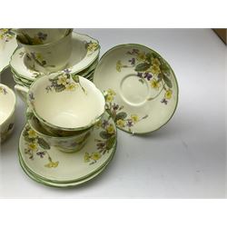 Royal Doulton April pattern tea set, comprising teapot, ten teacups and ten saucers, six side plates, milk jug, open sucrier, six dishes, and bowl 